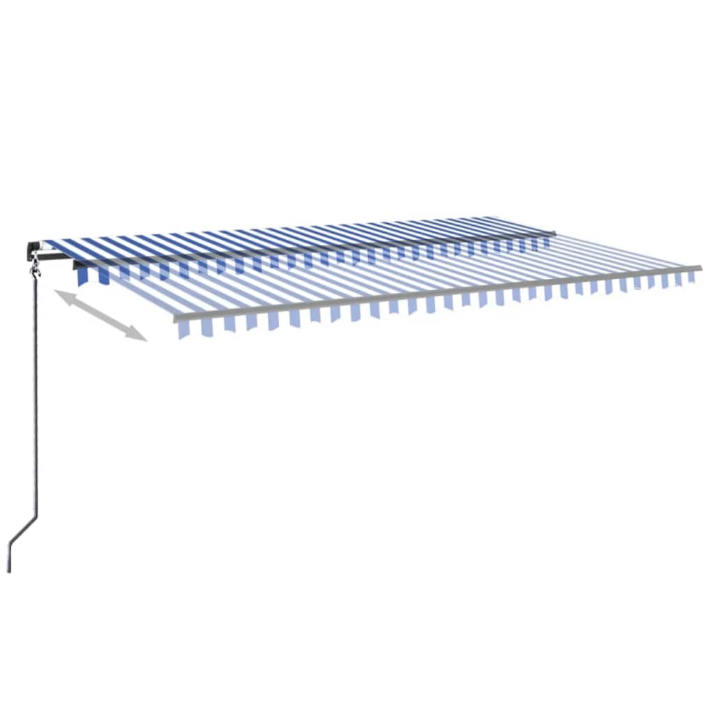 kék és fehér kézzel kihúzható LED-es napellenző 500 x 350 cm