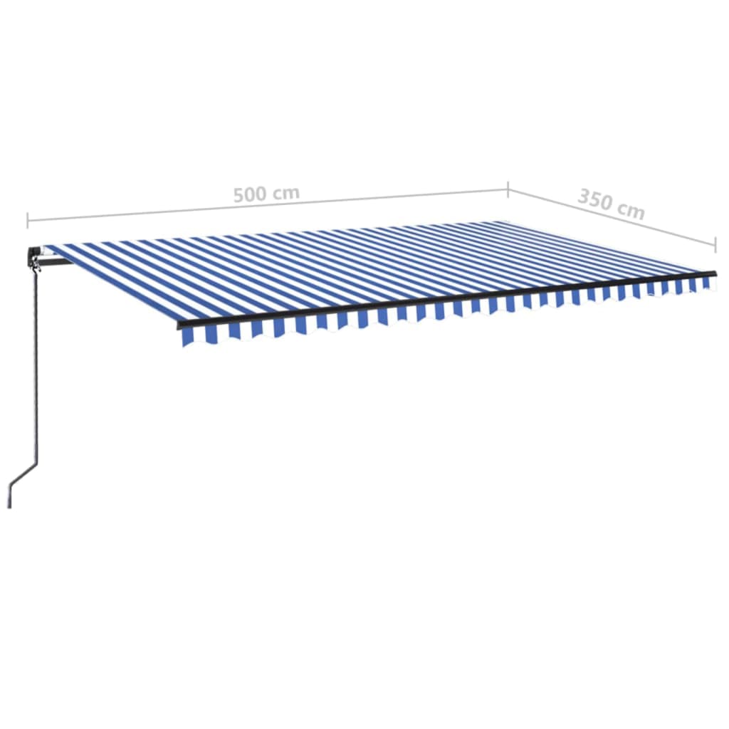 kék és fehér kézzel kihúzható LED-es napellenző 500 x 350 cm