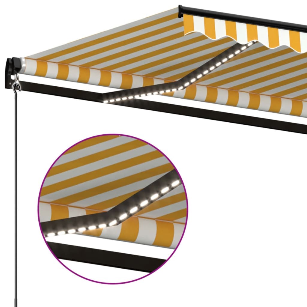 sárga és fehér kézzel kihúzható LED-es napellenző 500x350 cm
