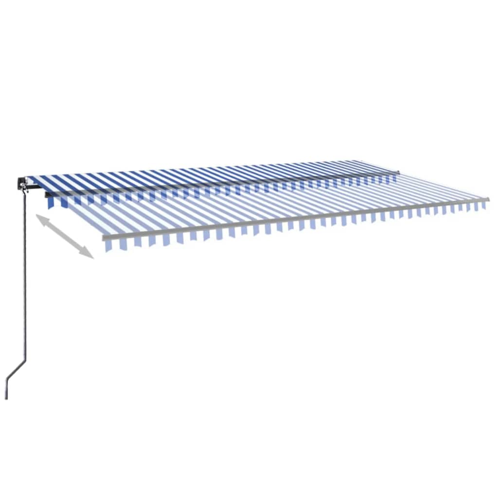 kék és fehér kézzel kihúzható LED-es napellenző 600 x 350 cm