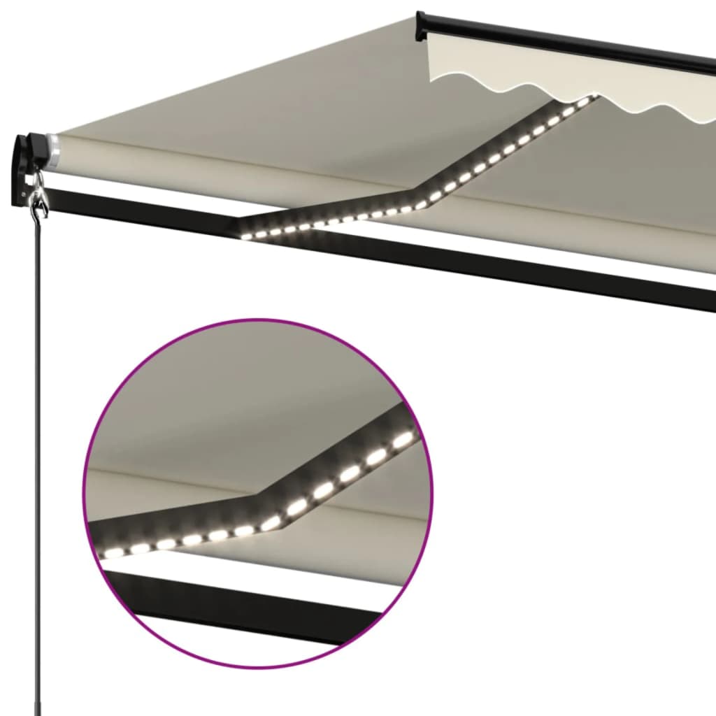 krémszínű kézzel kihúzható LED-es napellenző 600 x 350 cm