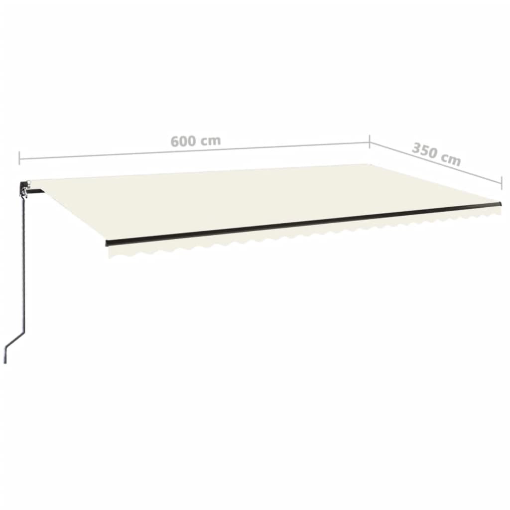 krémszínű kézzel kihúzható LED-es napellenző 600 x 350 cm