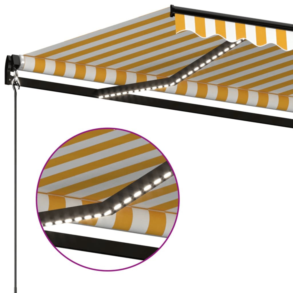 sárga és fehér kézzel kihúzható LED-es napellenző 600 x 350 cm