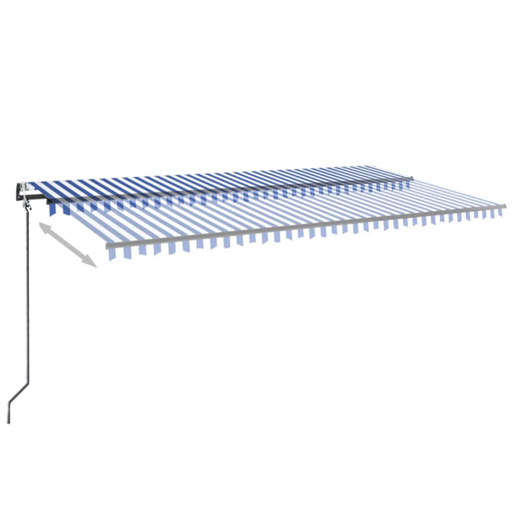 kék/fehér automata szélérzékelős és LED-es napellenző 600x350cm