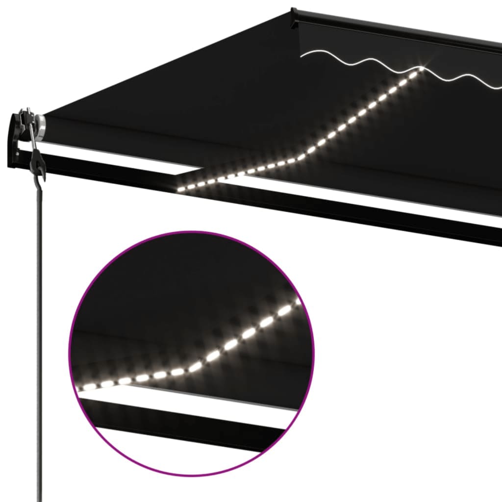antracitszürke szélérzékelős és LED-es napellenző 600 x 350 cm