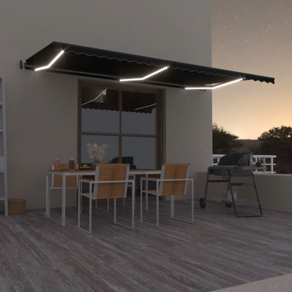 antracitszürke szélérzékelős és LED-es napellenző 600 x 350 cm