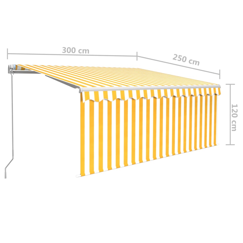 sárga-fehér kézzel kihúzható LED-es napellenző redőnnyel 3x2,5m