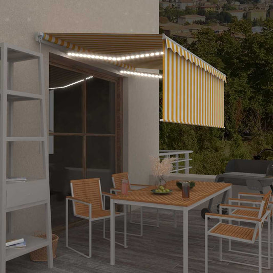 sárga-fehér kézzel kihúzható LED-es napellenző redőnnyel 3x2,5m