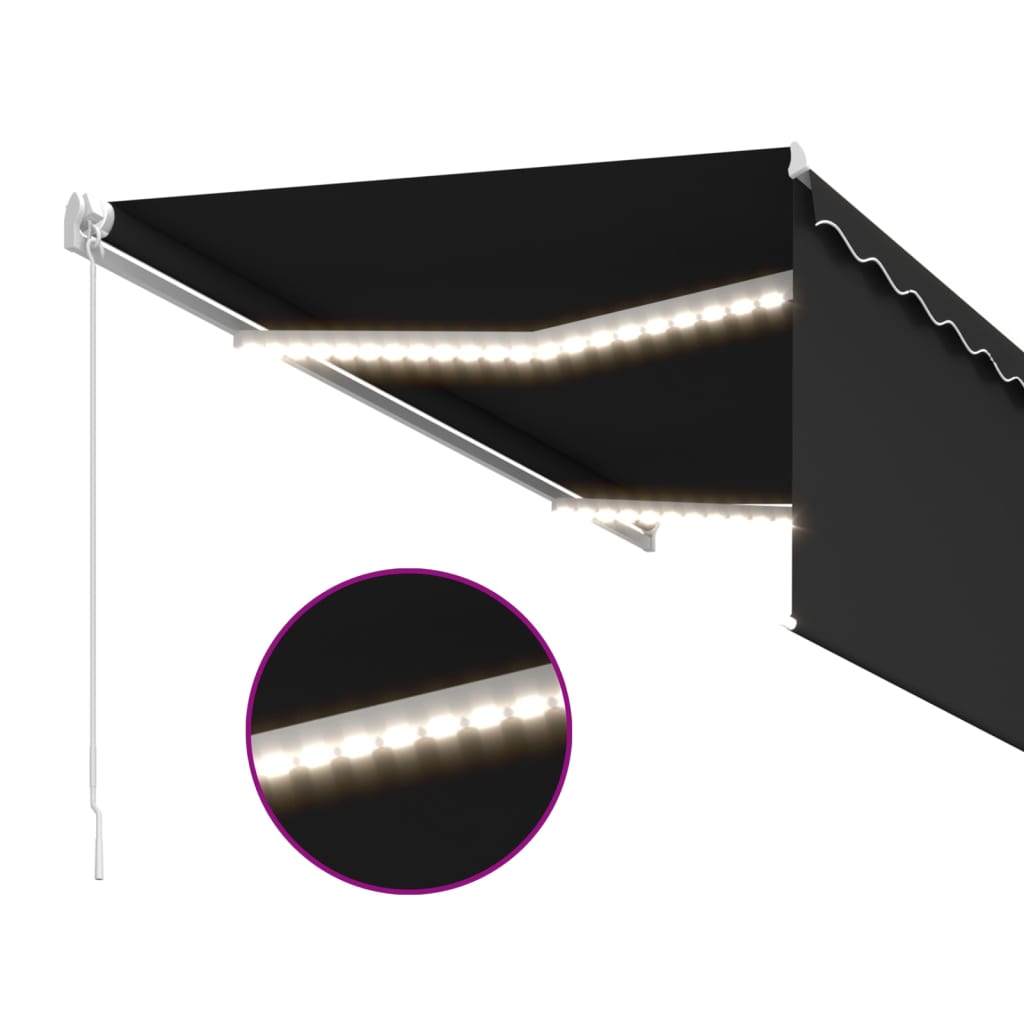 antracit LED-es kézzel kihúzható napellenző redőnnyel 3x2,5 m