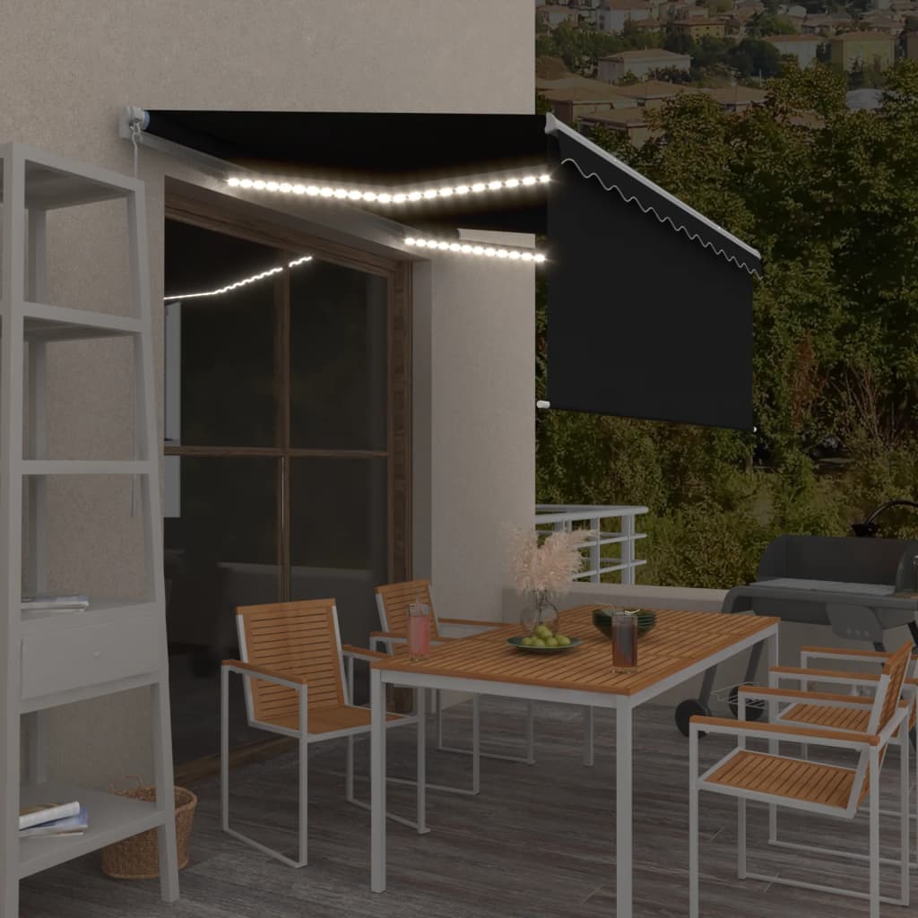 antracit LED-es kézzel kihúzható napellenző redőnnyel 3x2,5 m