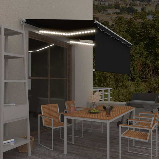 antracit LED-es kézzel kihúzható napellenző redőnnyel 3x2,5 m