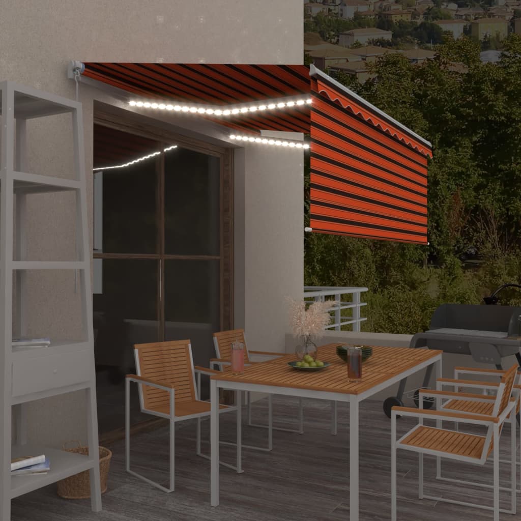 narancssárga-barna kézzel kihúzható LED-es napellenző 3 x 2,5m