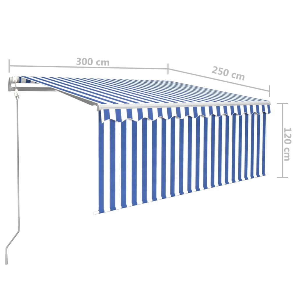 kék és fehér automata napellenző redőnnyel 3 x 2,5 m