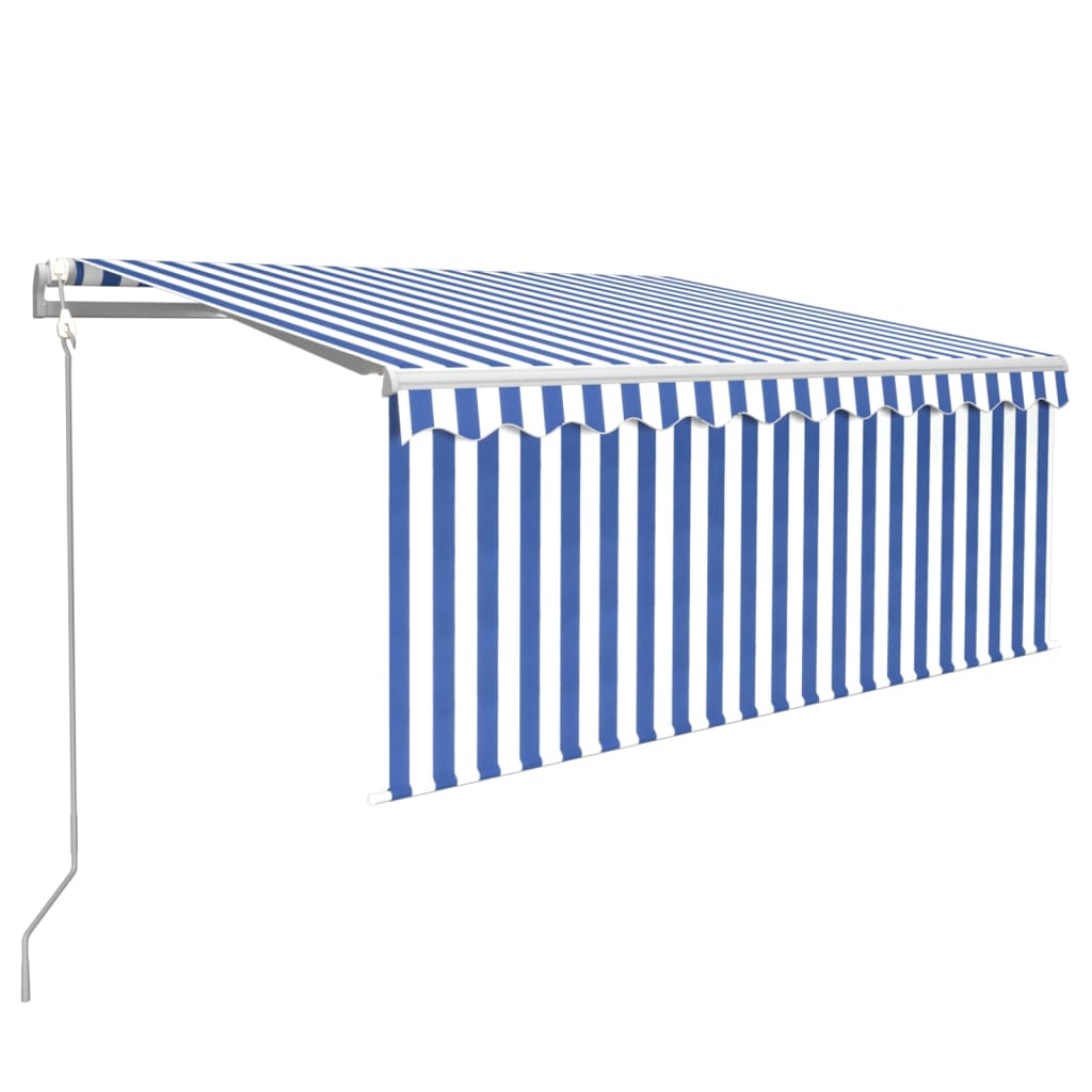 kék/fehér szélérzékelős, LED-es napellenző redőnnyel 3x2,5 m