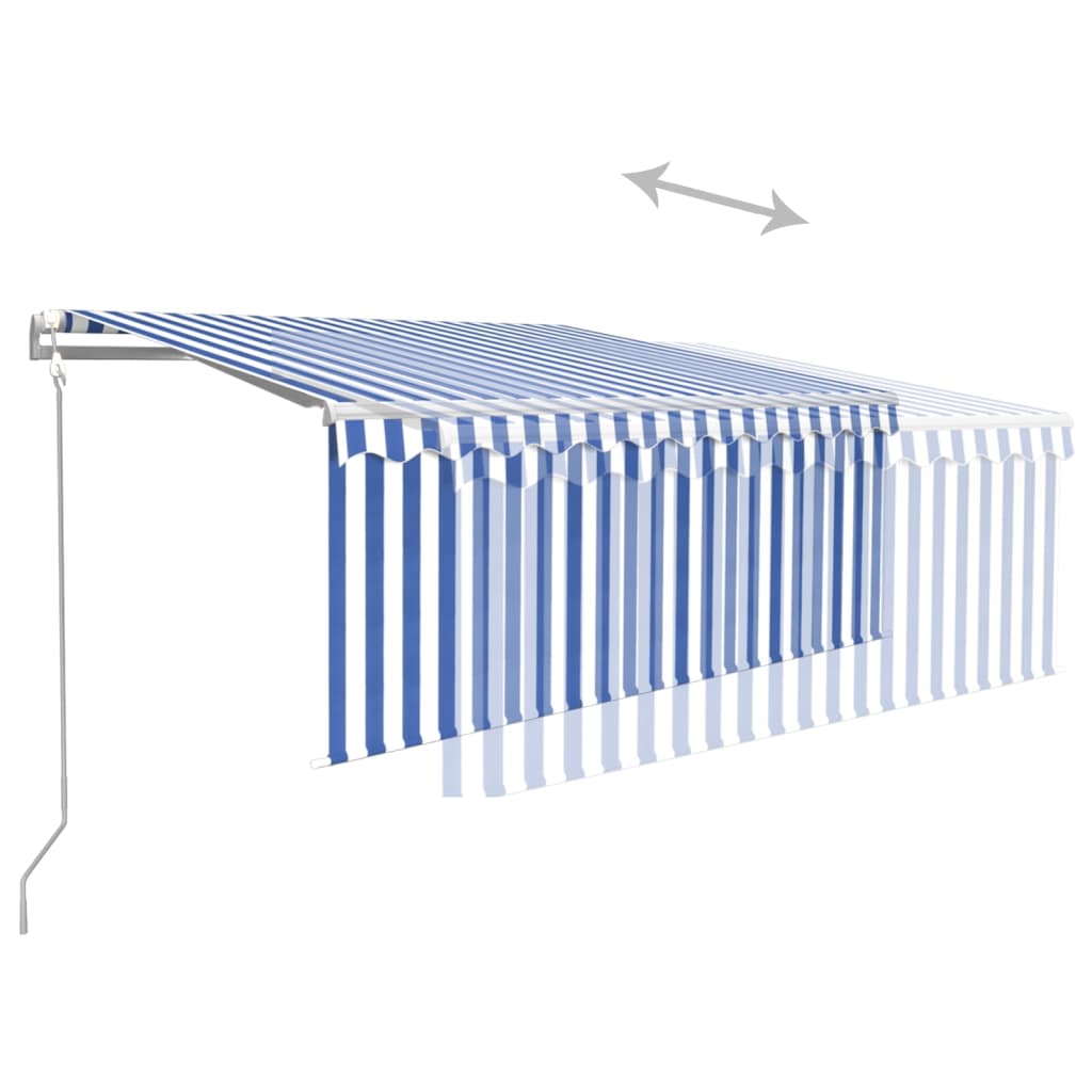 kék/fehér szélérzékelős, LED-es napellenző redőnnyel 3x2,5 m