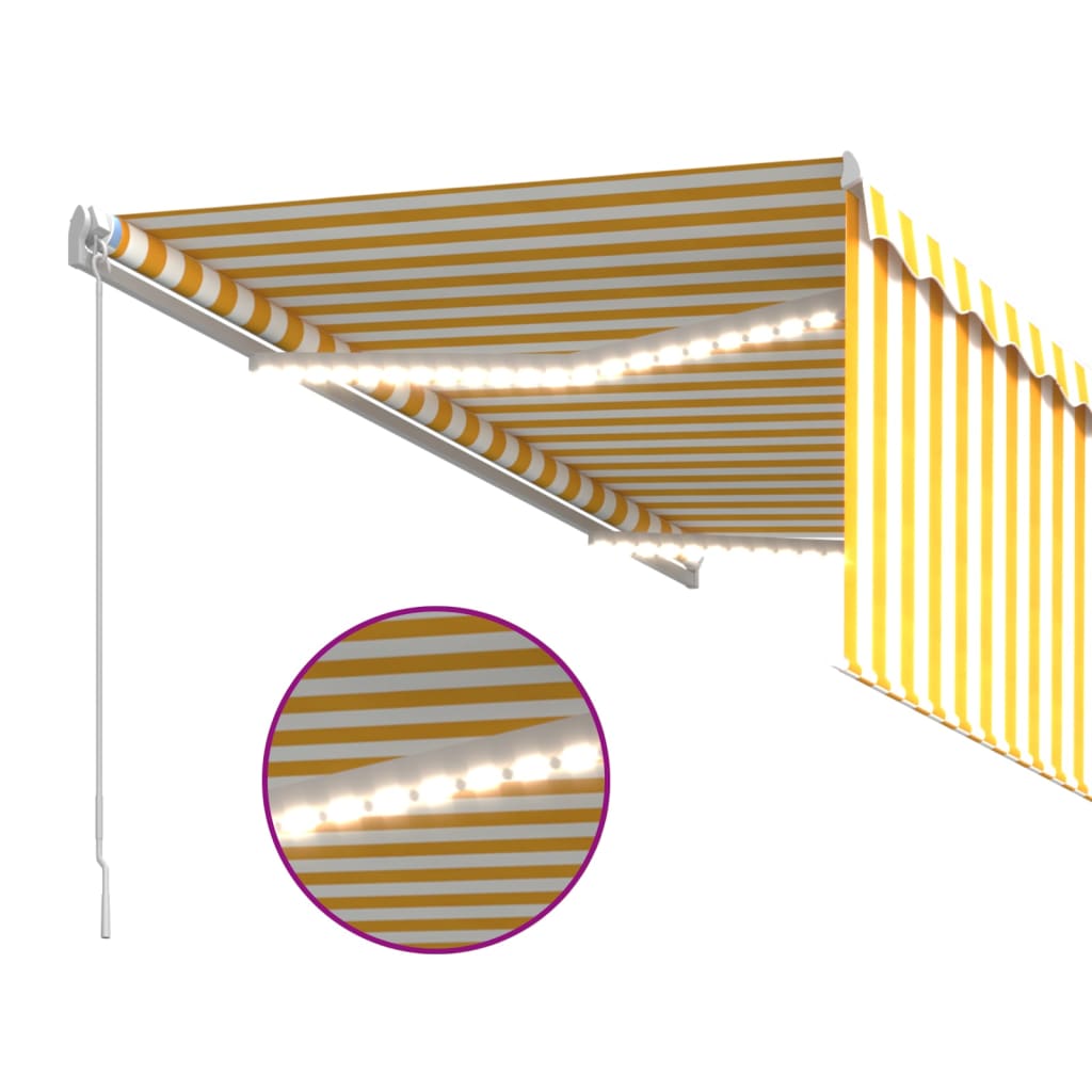 sárga-fehér kihúzható LED-es napellenző redőnnyel 3,5 x 2,5 m