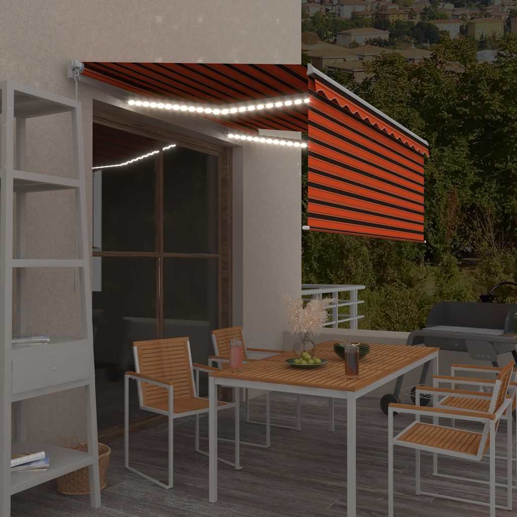 narancssárga-barna LED-es napellenző redőnnyel 3,5 x 2,5 m