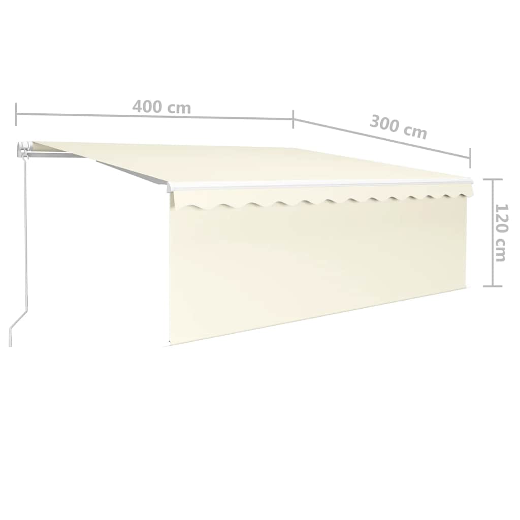 krémszínű LED-es kézzel kihúzható napellenző redőnnyel 4 x 3 m