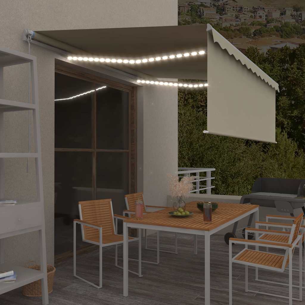 krémszínű LED-es kézzel kihúzható napellenző redőnnyel 4 x 3 m