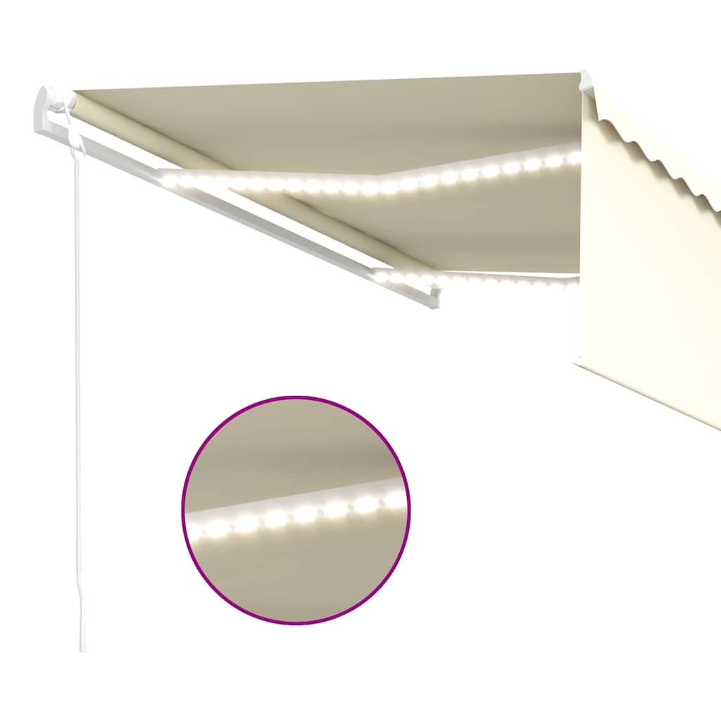 krémszínű szélérzékelős, LED-es napellenző redőnnyel 4x3 m