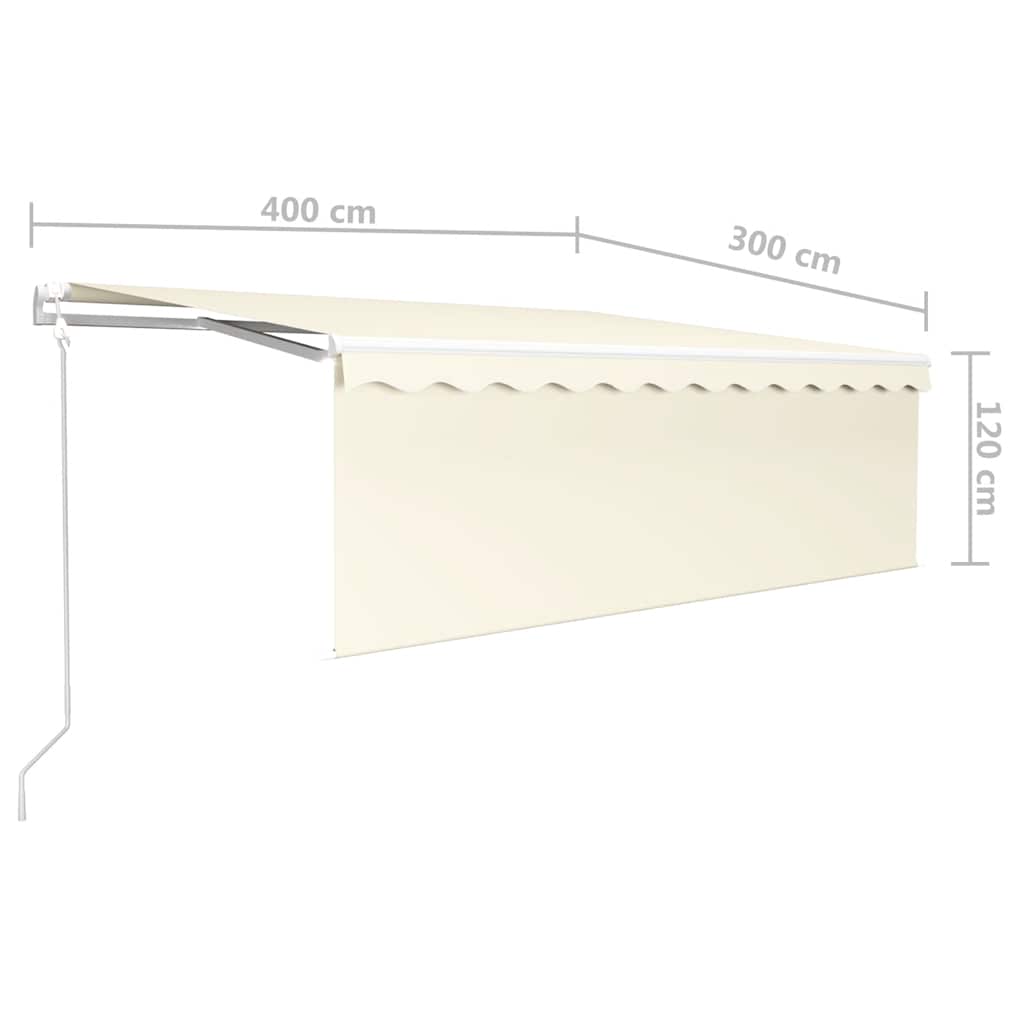 krémszínű szélérzékelős, LED-es napellenző redőnnyel 4x3 m