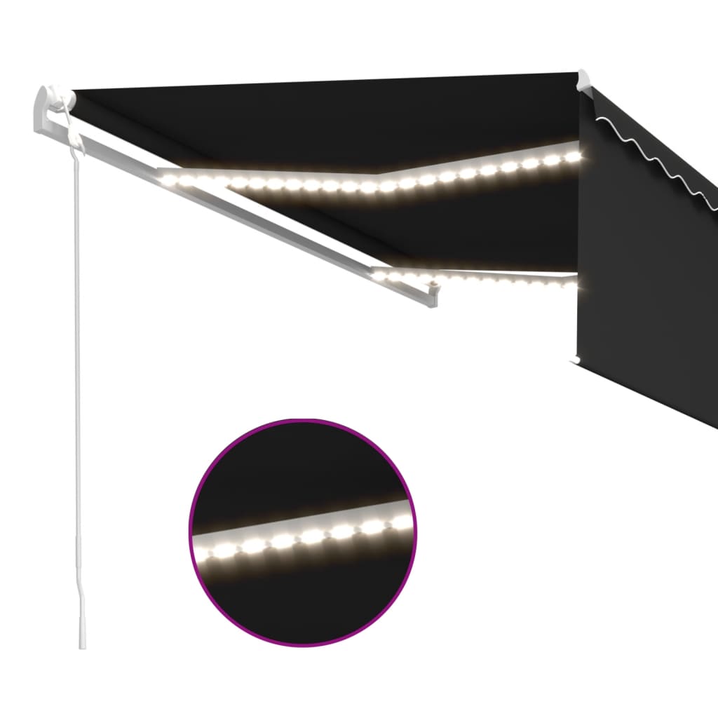antracitszürke redőnyös, LED-es, szélérzékelős napellenző 4x3 m