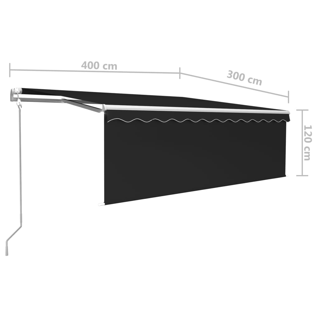 antracitszürke redőnyös, LED-es, szélérzékelős napellenző 4x3 m