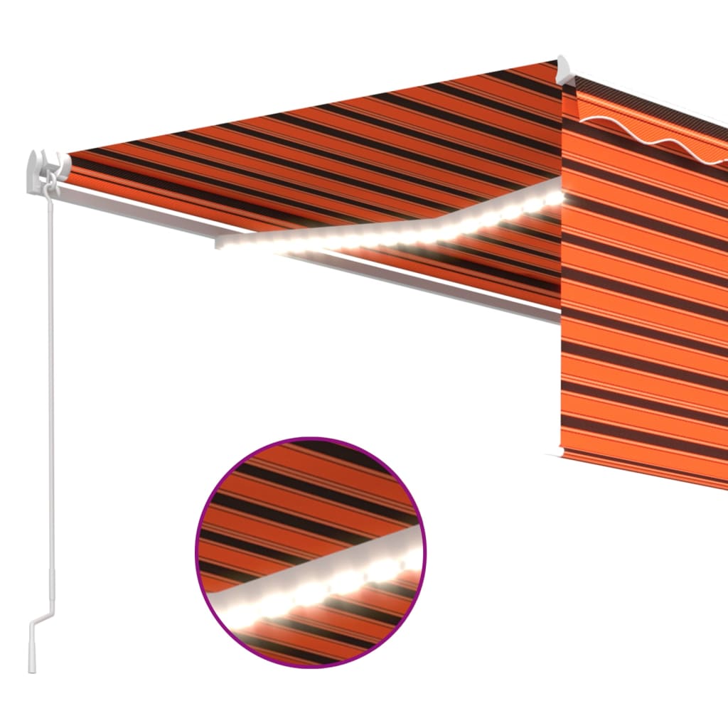 narancssárga-barna kihúzható LED-es napellenző redőnnyel 4,5x3m