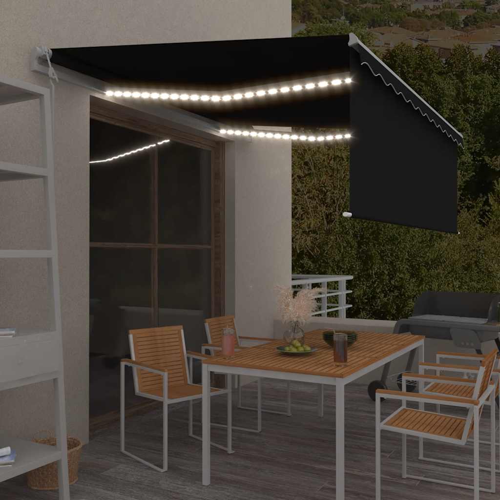 szürke redőnyös, LED-es, szélérzékelős napellenző 4,5 x 3 m