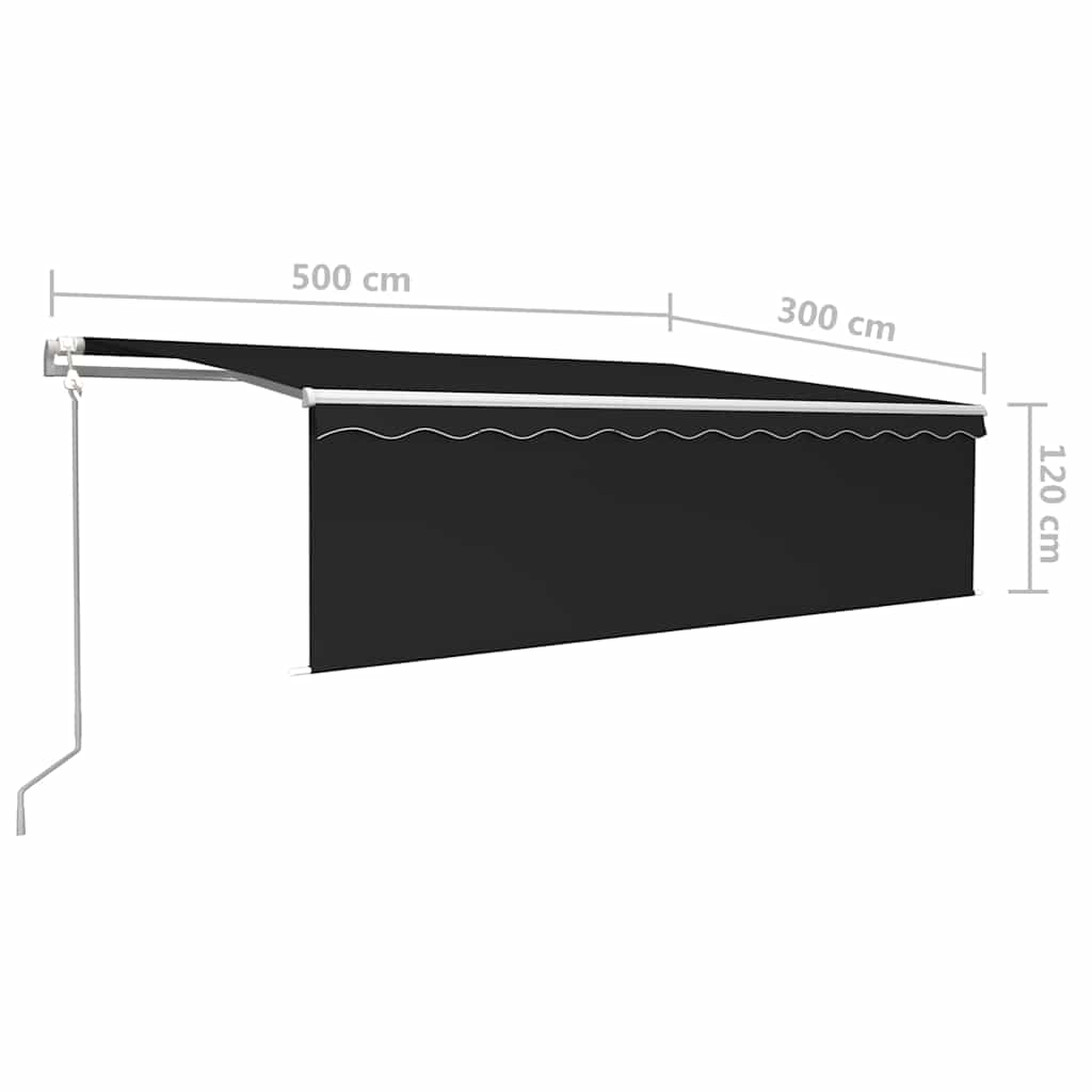 antracitszürke redőnyös, LED-es, szélérzékelős napellenző 5x3 m