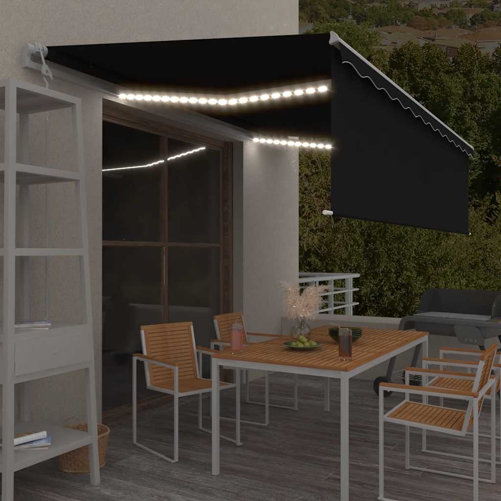antracitszürke redőnyös, LED-es, szélérzékelős napellenző 5x3 m
