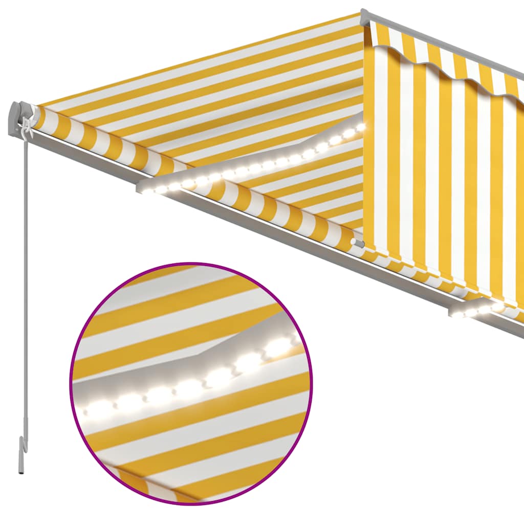 sárga-fehér kézzel kihúzható LED-es napellenző redőnnyel 3x2,5m