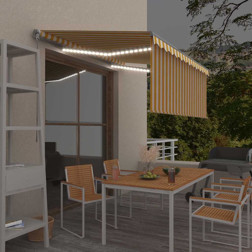 sárga-fehér kézzel kihúzható LED-es napellenző redőnnyel 3x2,5m