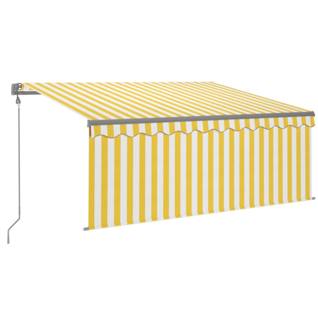 sárga-fehér szélérzékelős, LED-es napellenző redőnnyel 3x2,5 m