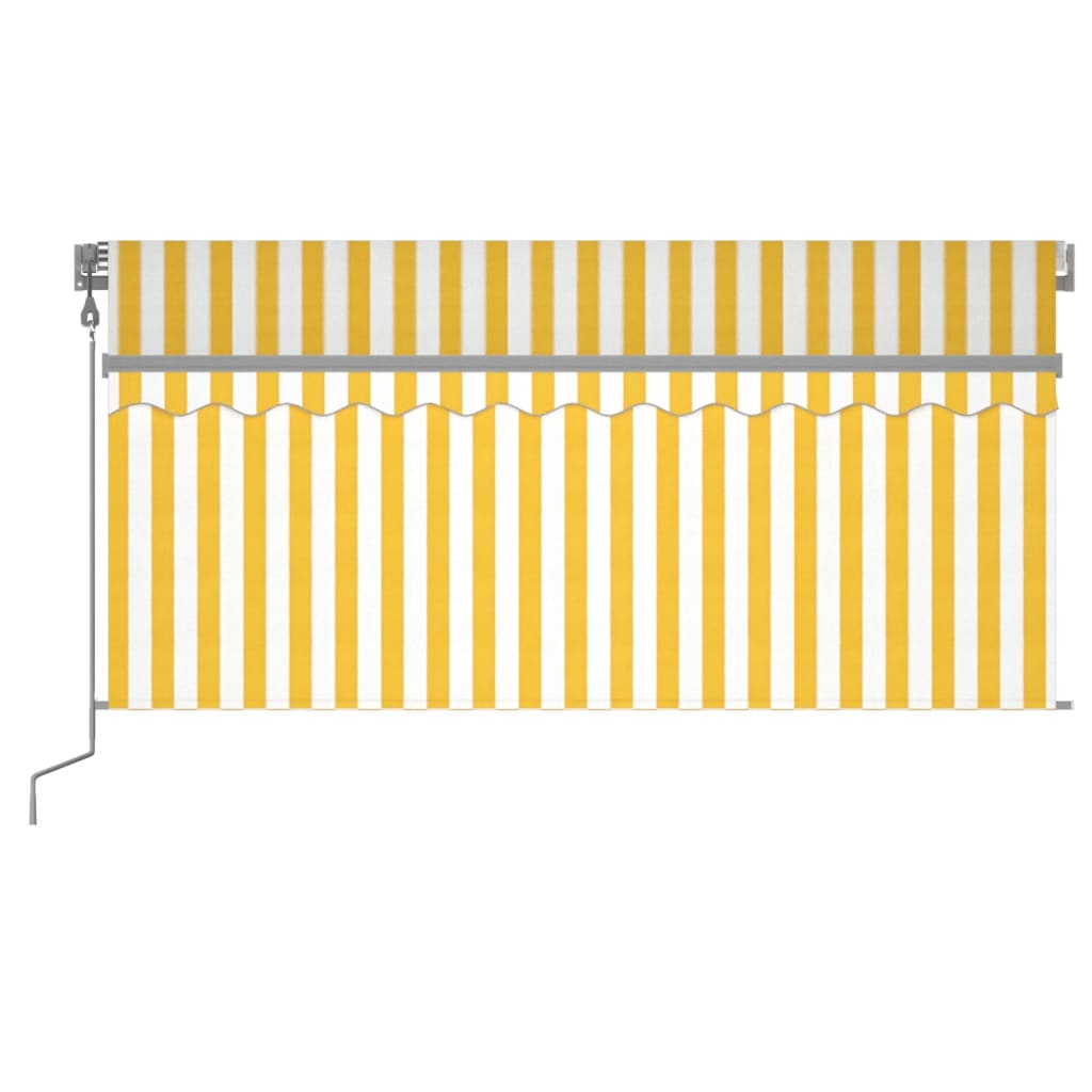 sárga-fehér szélérzékelős, LED-es napellenző redőnnyel 3x2,5 m
