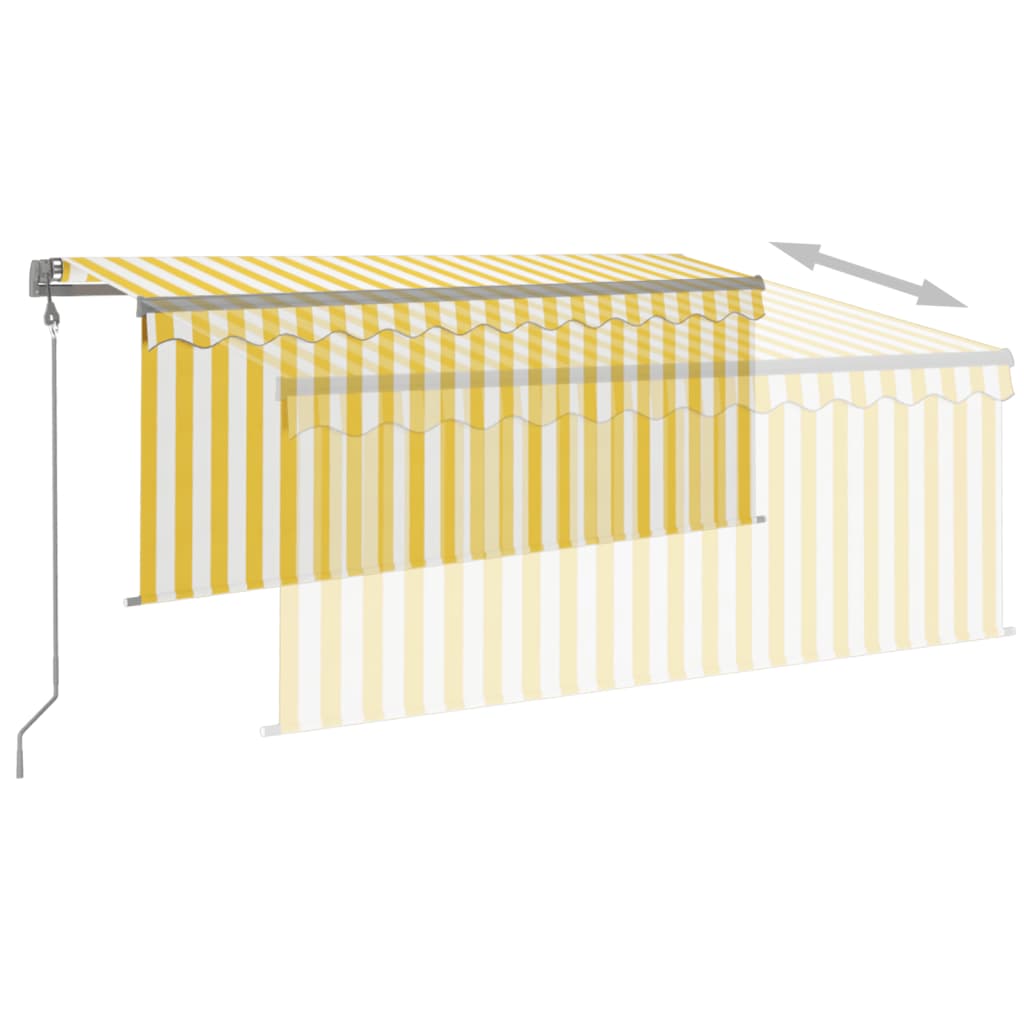 sárga-fehér szélérzékelős, LED-es napellenző redőnnyel 3x2,5 m