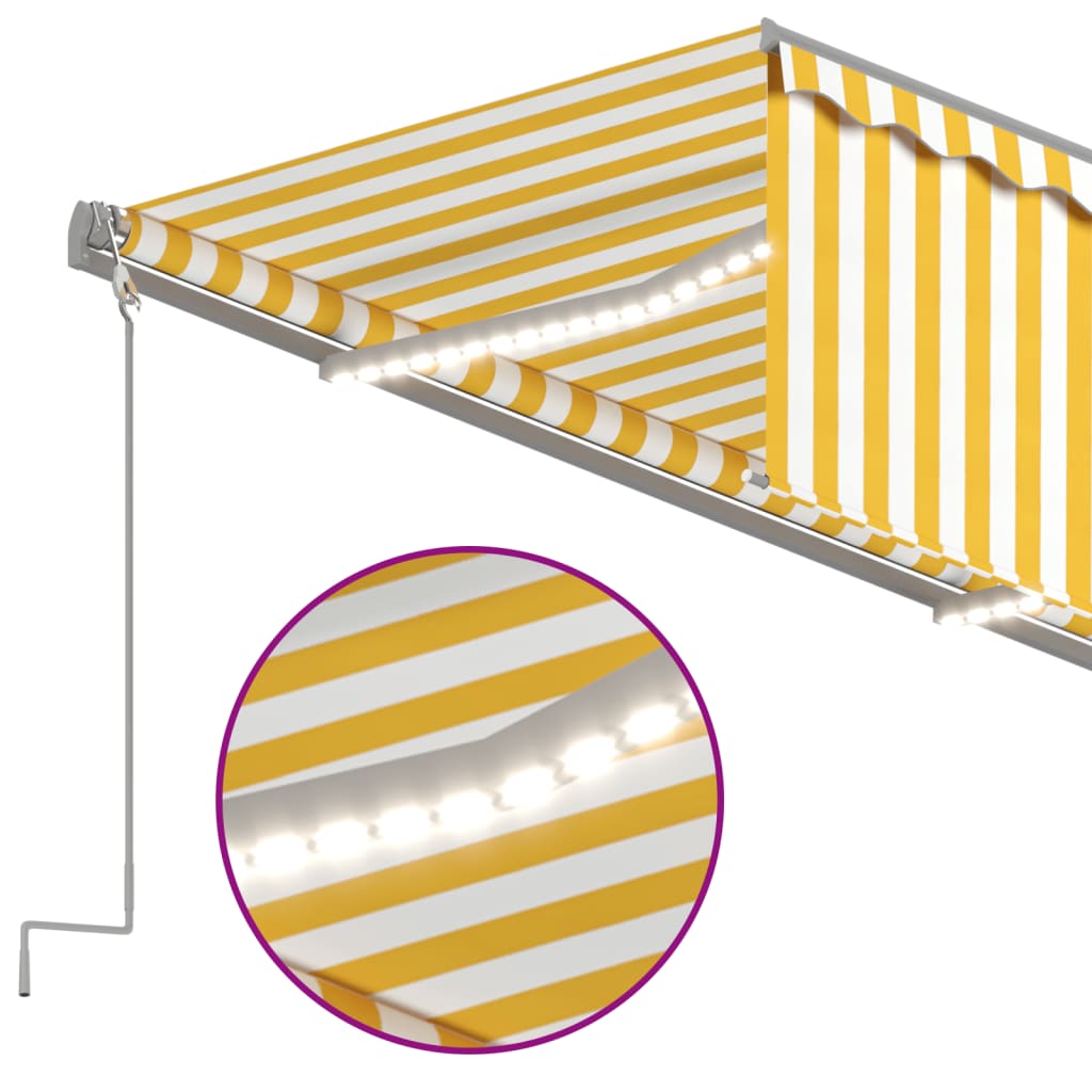 sárga-fehér szélérzékelős, LED-es napellenző redőnnyel 3x2,5 m