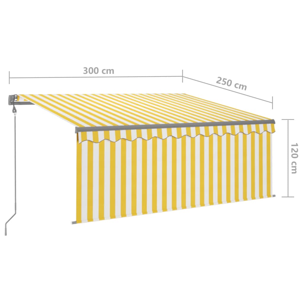 sárga-fehér szélérzékelős, LED-es napellenző redőnnyel 3x2,5 m