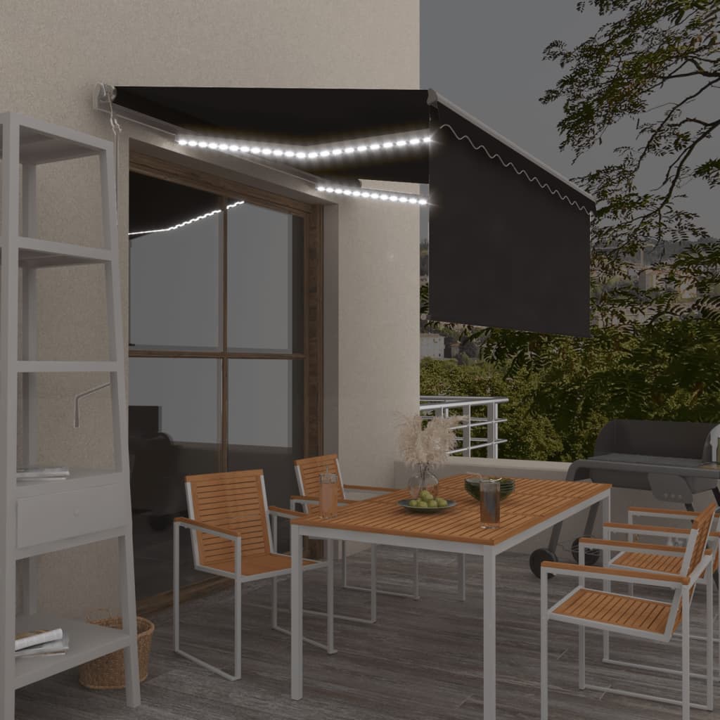 szürke szélérzékelős, LED-es napellenző redőnnyel 3x2,5 m