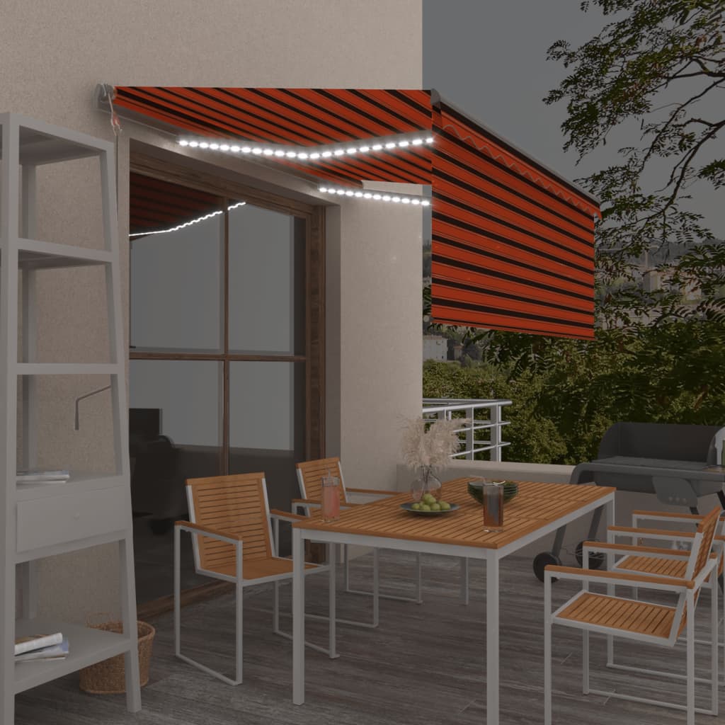 narancs-barna szélérzékelős, LED-es napellenző redőnnyel 3x2,5m
