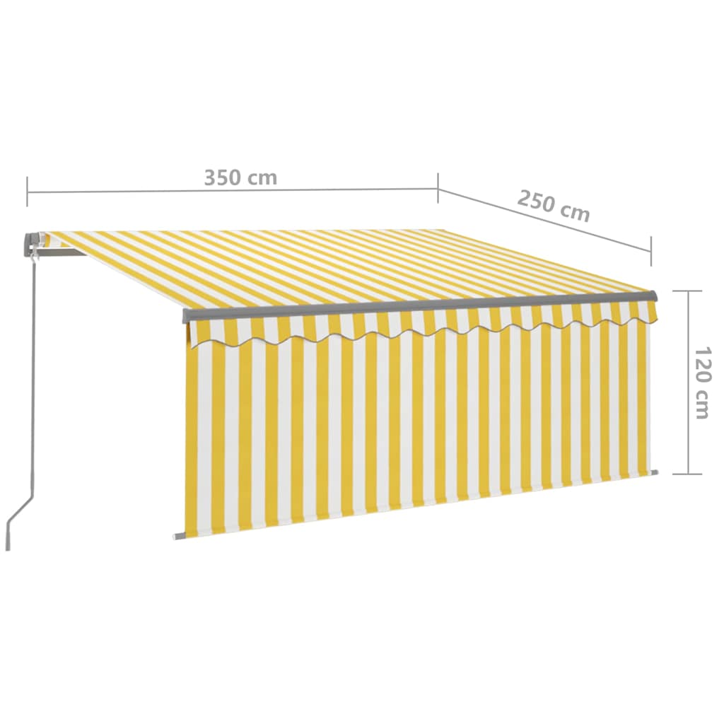 sárga-fehér kihúzható LED-es napellenző redőnnyel 3,5 x 2,5 m