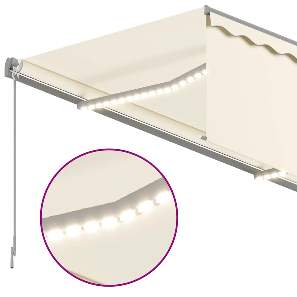 krémszínű szélérzékelős, LED-es napellenző redőnnyel 4x3 m