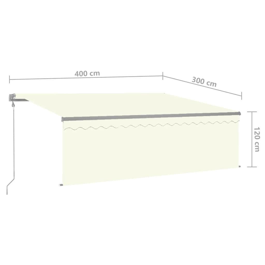 krémszínű szélérzékelős, LED-es napellenző redőnnyel 4x3 m