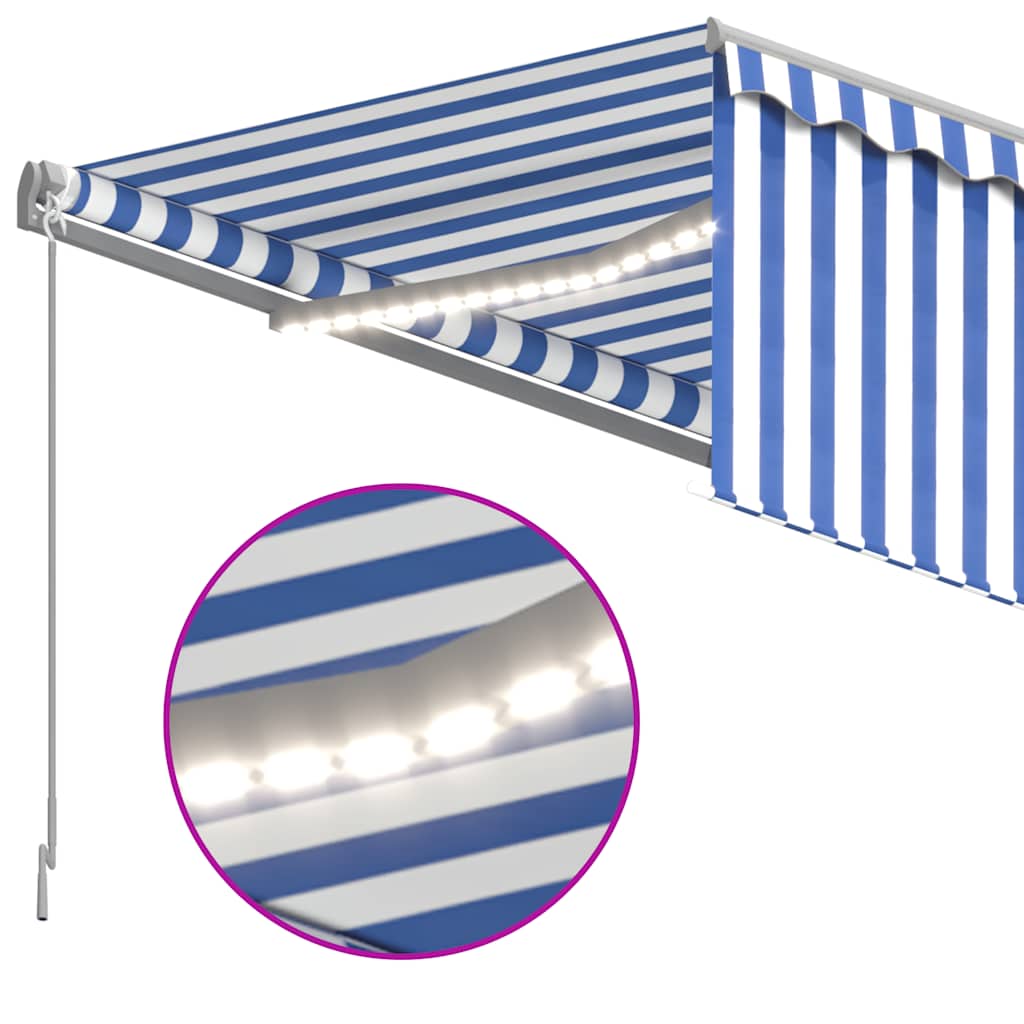 kék és fehér kihúzható LED-es napellenző redőnnyel 4,5 x 3 m