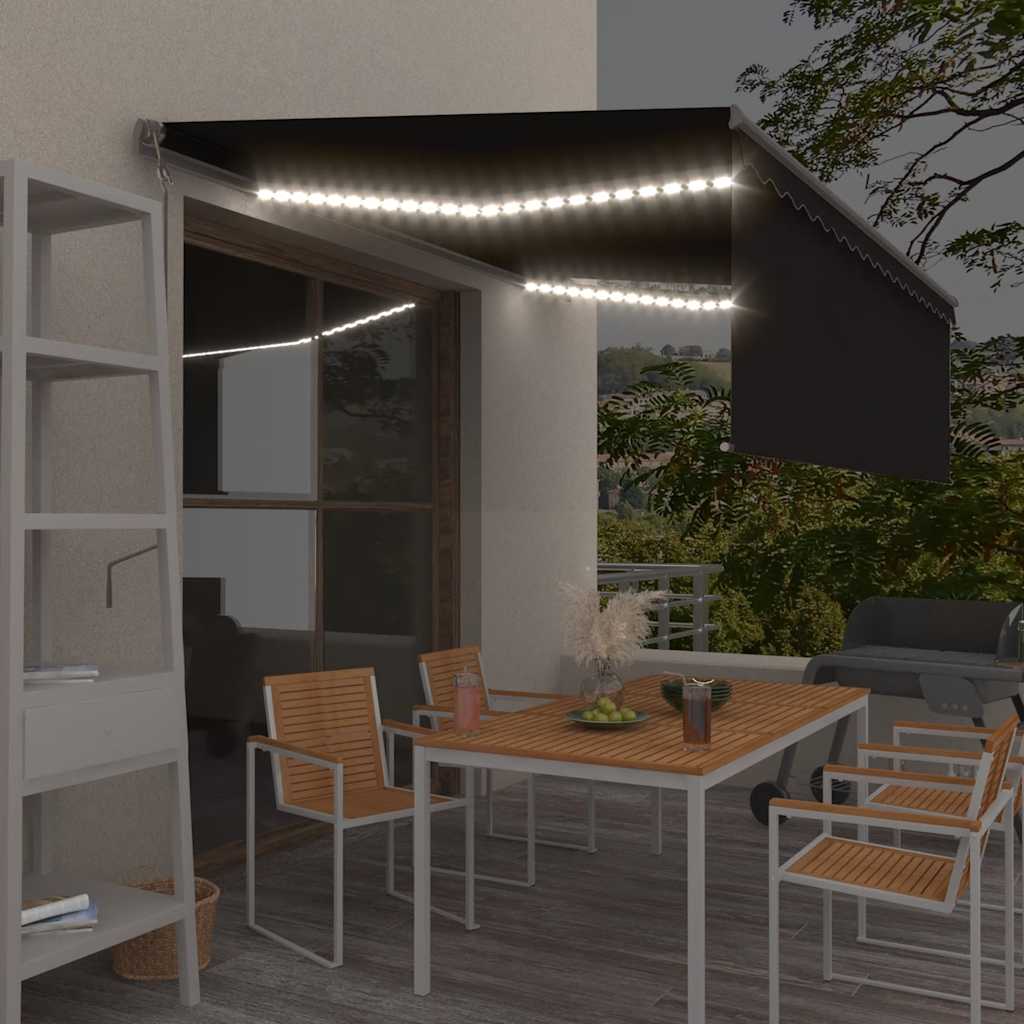 szürke redőnyös, LED-es, szélérzékelős napellenző 4,5 x 3 m