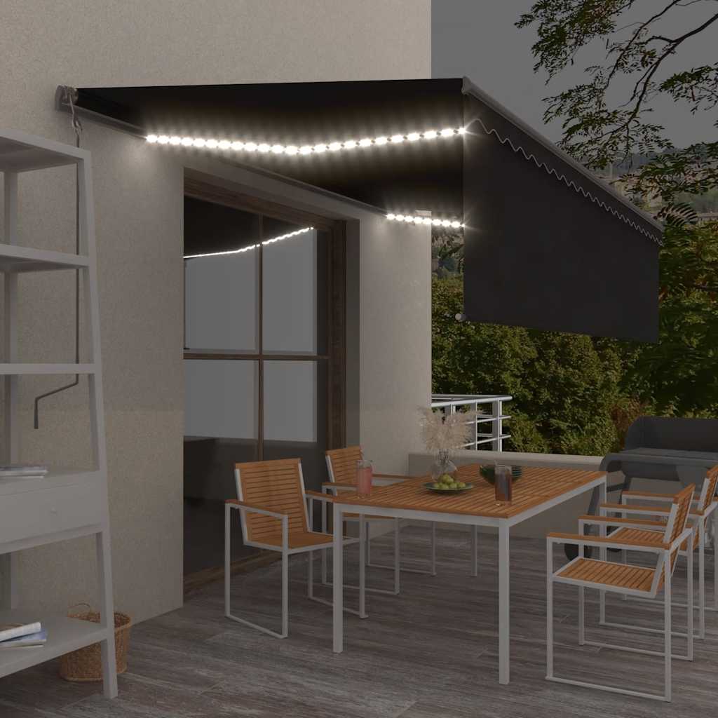 antracitszürke redőnyös, LED-es, szélérzékelős napellenző 5x3 m