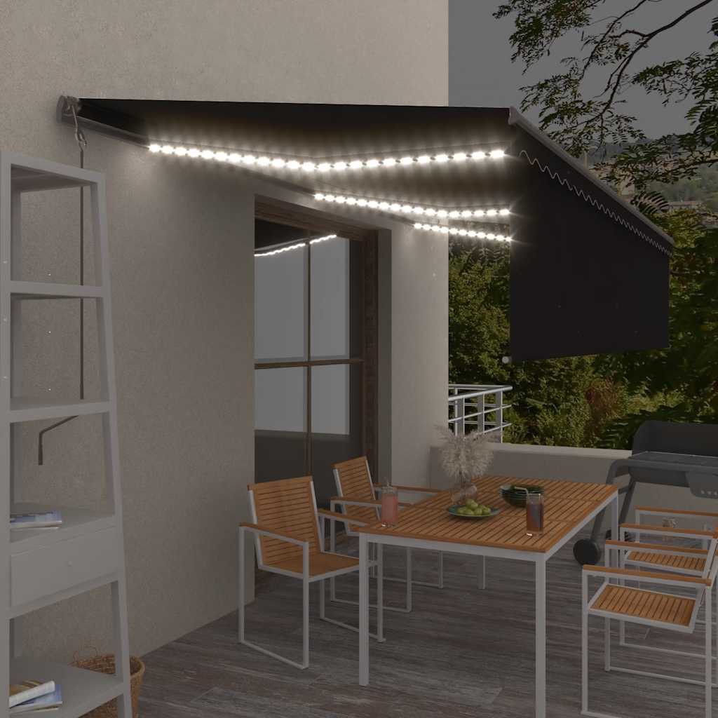 antracitszürke redőnyös, LED-es, szélérzékelős napellenző 6x3 m