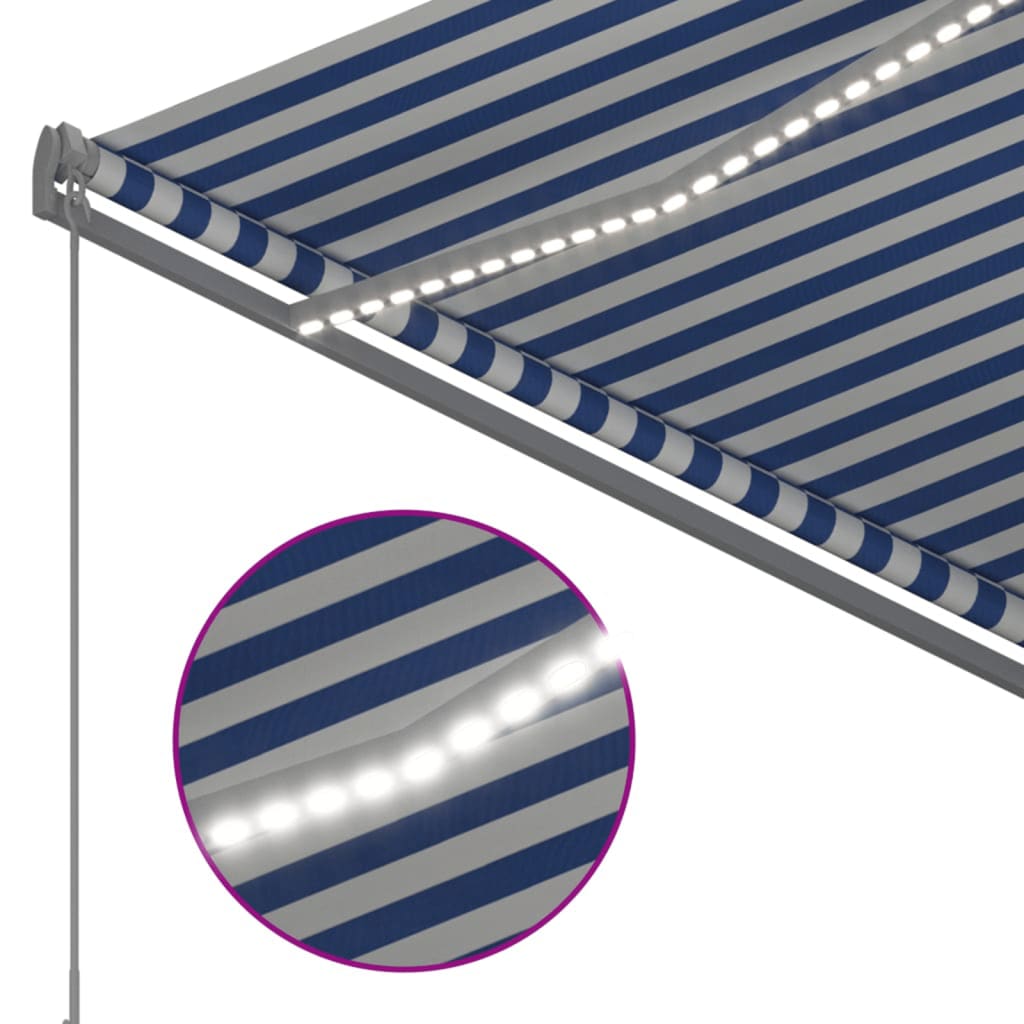 kék/fehér automata szélérzékelős és LED-es napellenző 3x2,5 m