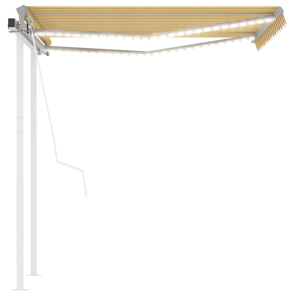 sárga-fehér automata szélérzékelős és LED-es napellenző 3x2,5 m