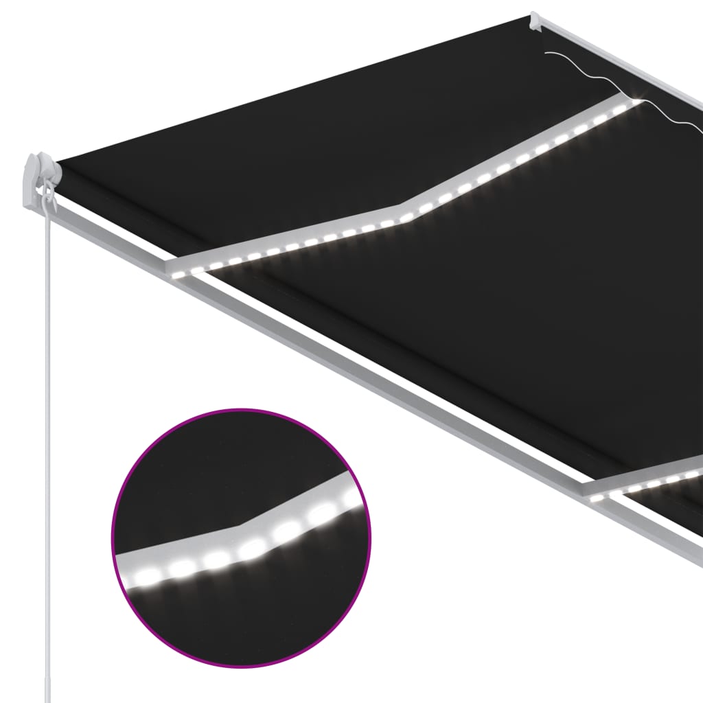 antracitszürke szélérzékelős és LED-es napellenző 3x2,5 m